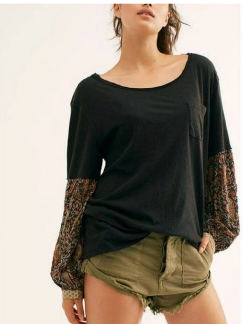 We The Free Black Top with boho sleeves
